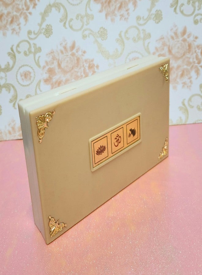 ARNAVIRA Gold Photo Frame With Charan Paduka Pocket Temple For Diwali Gift, House Warming Gifts Return Gift Puja Box (Lakshmi Ganpati (Yantra), Golden White, Large) - Image 3